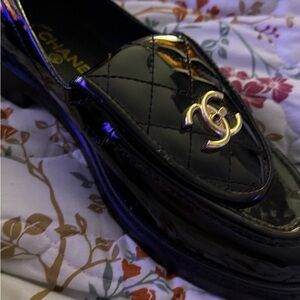 Chanel Black Patent Leather Loafers